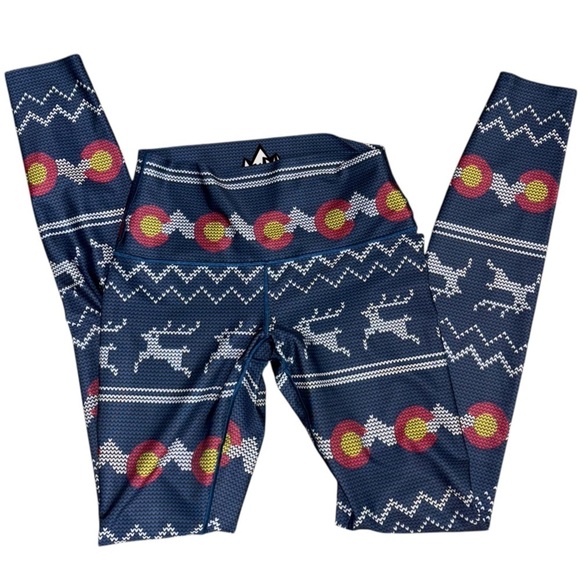 Colorado Threads Pants - Colorado Threads Winter Christmas Leggings Blue Snow Print Women’s S Denver CO